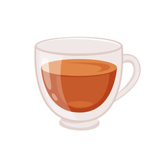 Tea or coffee cup vector illustration. Cartoon hot drink in teacup. Cafe or restaurant icon. Breakfast time. English traditional drink