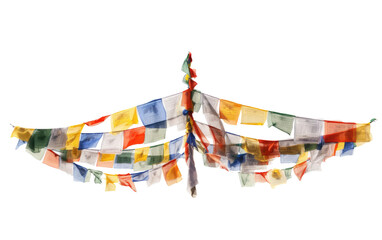Spiritual Tibetan Prayer Flags on White or PNG Transparent Background.