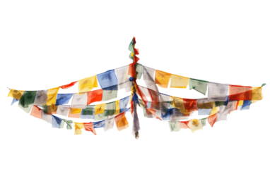 Spiritual Tibetan Prayer Flags on White or PNG Transparent Background.