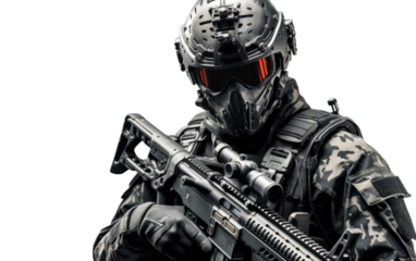 Discovering Special Forces Equipment on White or PNG Transparent Background.