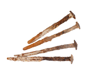 Old metal nails, damaged by corrosion, fall apart. Retro nails.