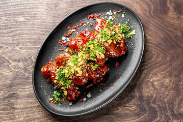 fried bbq chicken wings in plate