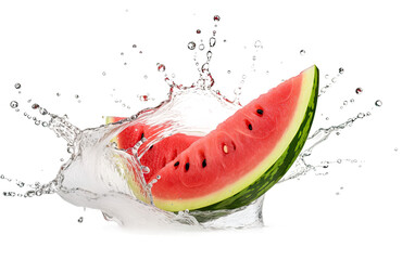 Splashing Water on a Watermelon on White or PNG Transparent Background.