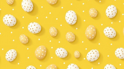 A Vibrant Collection of Decorated Easter Eggs on a Yellow Background