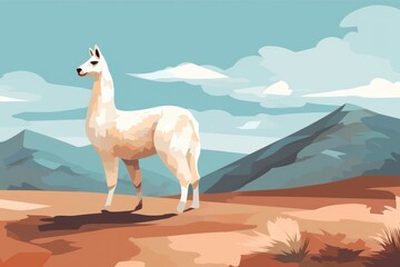 A realistic painting showcasing a llama wandering amidst the arid expanse of the desert.
