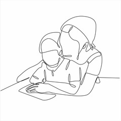 bonding, book, daughter, education, hand drawn, kid, lines, mask, mom, mother, outline, parent, parenting, playing, reading, sketch, story, together, drawing, love, mommy, people, simple, care, cartoo