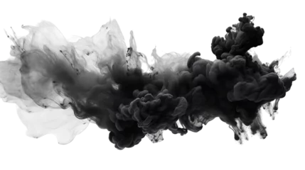 Zelfklevend Fotobehang Black paint splash explosion smoke cloud isolated on transparent background  © DELWAR
