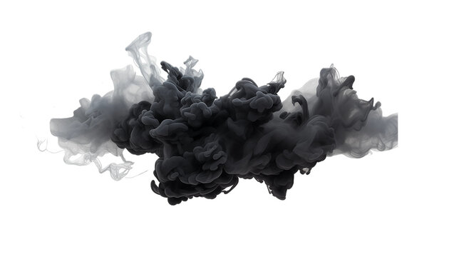 Black paint splash explosion smoke cloud isolated on transparent background	