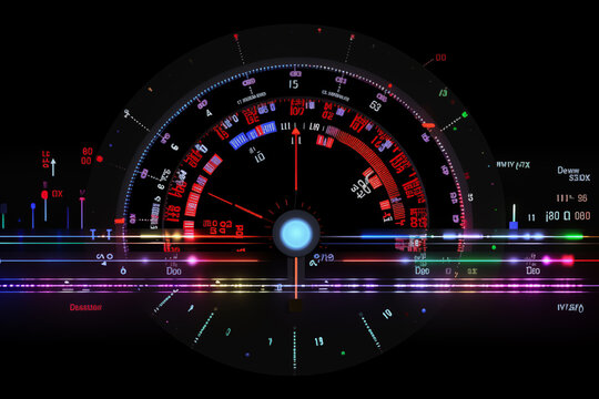 Digital speedometer with motion effect and neon light. Generative AI - Powered by Adobe