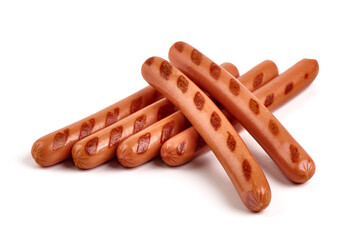 Roasted sausages bbq, isolated on white background.