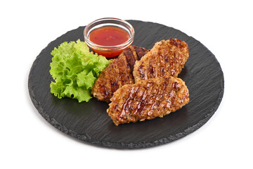 Baked minced meat rolls, isolated on white background. High resolution image.