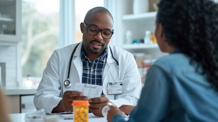 A caring physician conducting a medication reconciliation for a patient with multiple prescriptions
