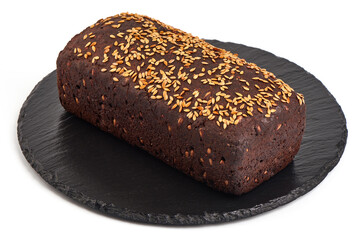 Rye bread with seeds, isolated on white background.