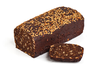 Rye bread with seeds, isolated on white background.