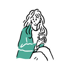 コーヒーを持って座る女性のベクター画像