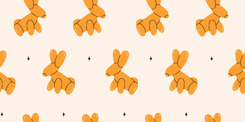 Seamless pattern with bunny balloons. Bright colorful repeating elements. Stock illustration. Vector seamless pattern of cute cartoon bubble animal in color.