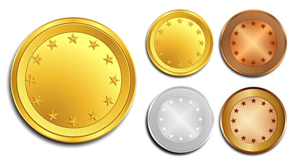 set of various realistic gold dollar coin. 3D Illustration