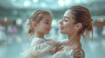 beautiful moment of mother and daughter looking at eachother and dancing - obrazy, fototapety, plakaty