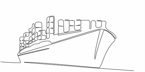 Continuous line drawing of cargo ship vector illustration