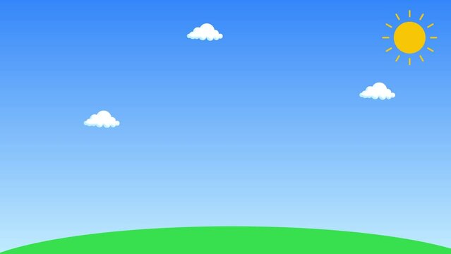 clear cloudy sky walking sun shining 2d animation cartoon clouds sky land animation looping alpha 4k