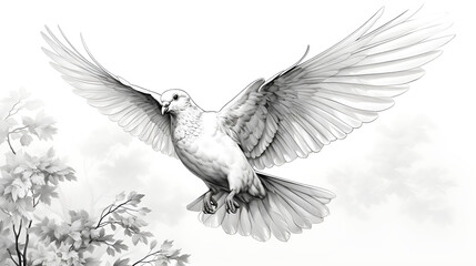 Graceful Hand-Drawn White Dove
Vintage Engraving of a Majestic Dove
Pen and Ink Art: Elegant White Bird