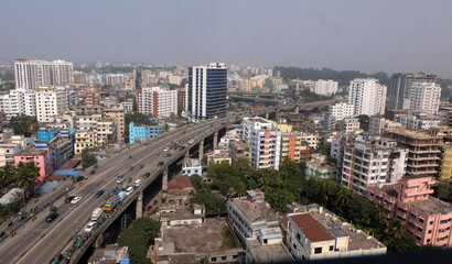 Fototapeta na wymiar A beautiful sunny view of chittagong city. Top view of chittagong or chattogram city,Bangladesh .skyline of chattogram city.