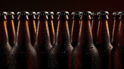 Chilled Beer Bottles with Condensation on Dark Background