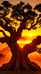 Fototapeta premium silhouette sunset big Tree closeup