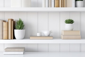 Fototapeta na wymiar Modern Shelf Decor with Books and Plants