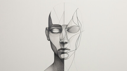 Illustrating a Simple Geometric Mask on a Face, Set on a Clean White Background.