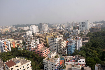 Fototapeta na wymiar A beautiful sunny view of chittagong city. Top view of chittagong or chattogram city,Bangladesh .skyline of chattogram city.