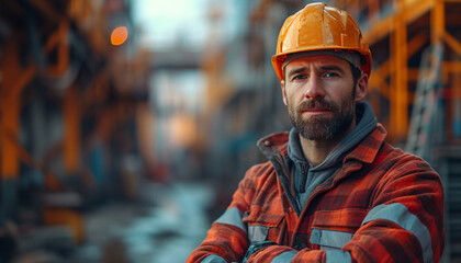 Portrait of a construction worker with copy space