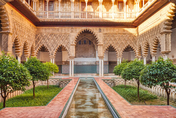 Courtyard in the Royal Alcazar of Seville (Real Alcazar de Sevilla), Seville
