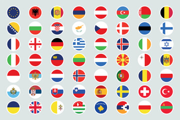 Set of all europe flags circles