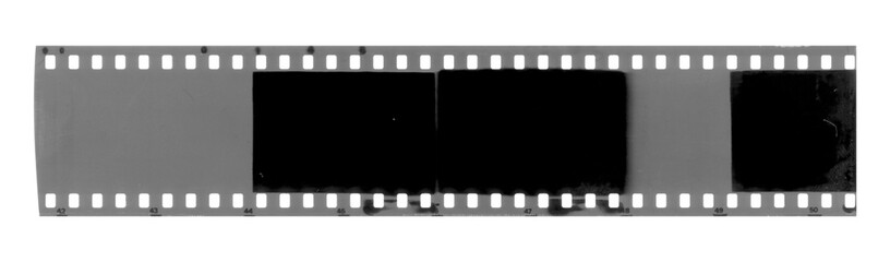 Strip of old exposed celluloid film isolated on transparent background