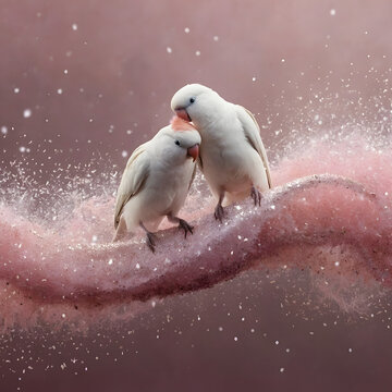 Generative AI image of magical couple of birds in love