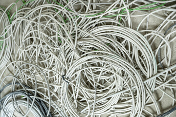 cable spaghetti. Electrical cable clutter on a construction site