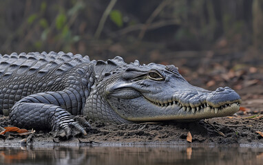 Obraz premium Crocodile in the jungle. Generative AI