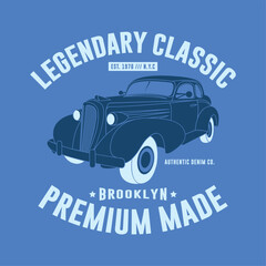 vintage style car print design as vector for tee