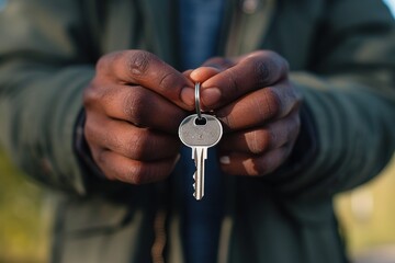 Homeownership Dreams: Hand Clutching House Key, Property for Sale,Real Estate Access: Holding Key, Residential Property Listing