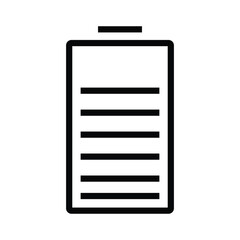 Cellphone battery mini line, icon, background and graphic. The icon is black and white, linear flat, vector with white background.