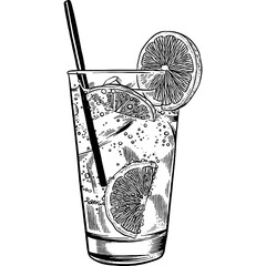 Hand drawn Gin and Tonic Cocktail Drink Sketch Illustration