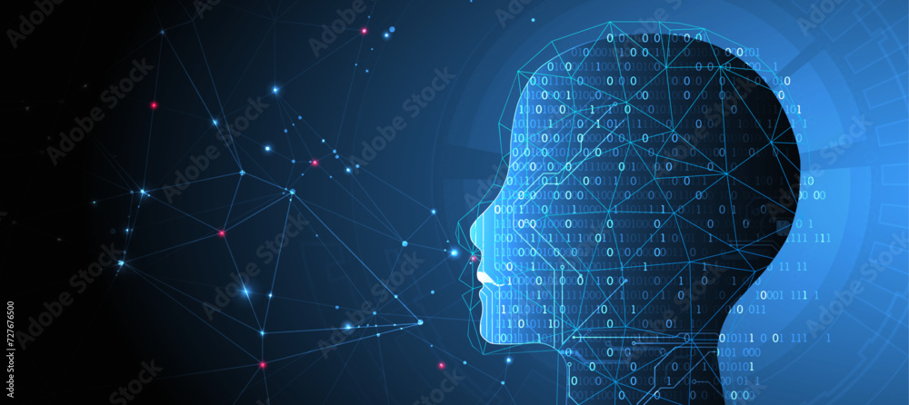 Aufkleber artificial intelligence. technical background with a silhouette of a man. big data concept. machine 