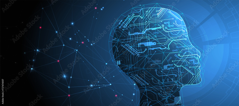 Aufkleber artificial intelligence. technical background with a silhouette of a man. big data concept. machine 