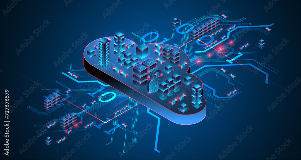 Aufkleber Cloud computing concept. Abstract connection technology background. Hand drawn vector.