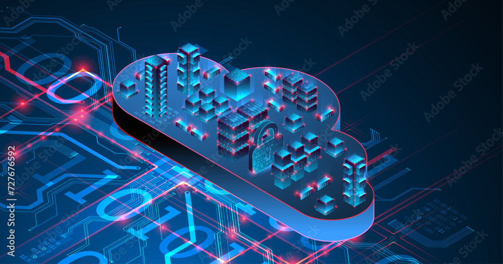 Aufkleber Cloud computing concept. Abstract connection technology background. Hand drawn vector.