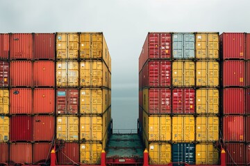 Fototapeta premium Container Loading: Freight Transport at International Port,Cargo Transfer: Crane Loading Containers onto Ship