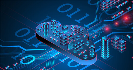 Cloud computing concept. Abstract connection technology background. Hand drawn vector.