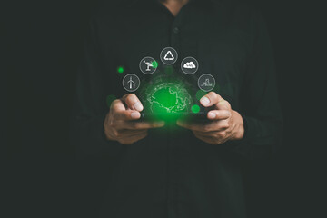 Ecology environment. Eco technology system. Controlling global warming negative effects around the...