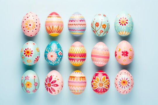 colorful easter eggs with different colors and decorations